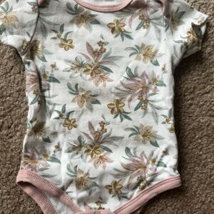 Floral Print Baby One-Piece with Pink Trim